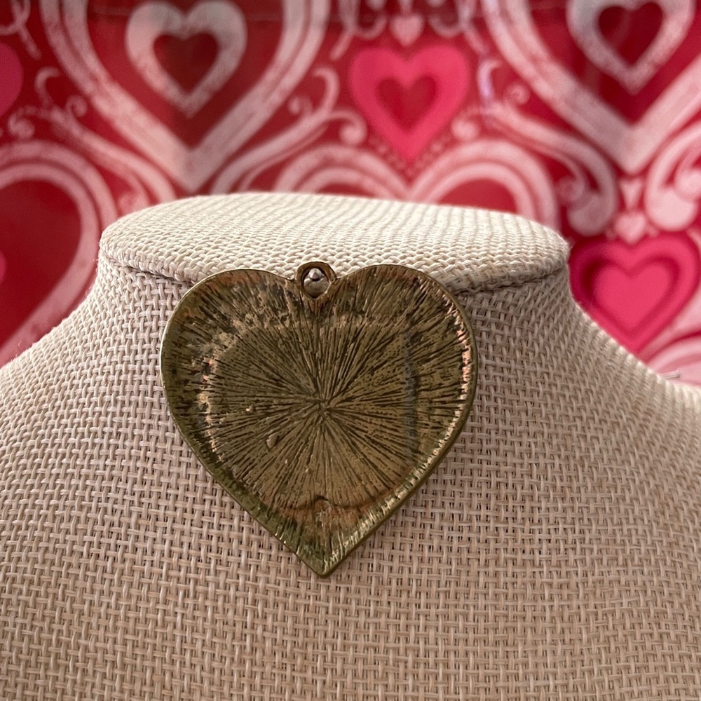 Vintage Brass Tone Textured Gold Heart Shaped “LOVE” Pendant - Picture 2 of 2